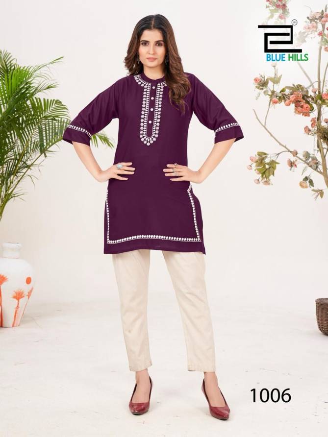 Swiss By Blue Hills Rayon Embroidery Short Kurtis Wholesale Clothing Suppliers In India
